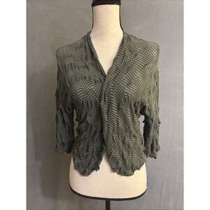 Oska Open Front Crop Cotton Lightweight Green Textured Top Size 1 Small/Medium